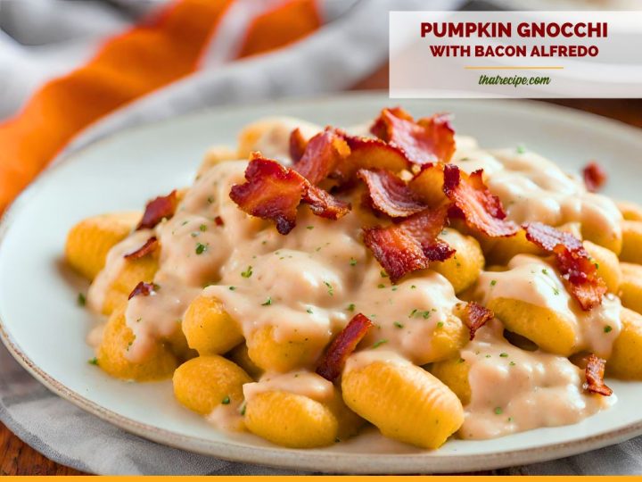 pumpkin gnocchi with bacon alfredo sauce on a plate