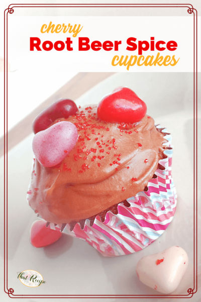 cherry rootbeer cupcake with heart shaped jelly beans