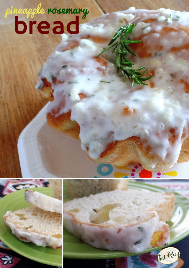 collage of pineapple rosemary bread photos.