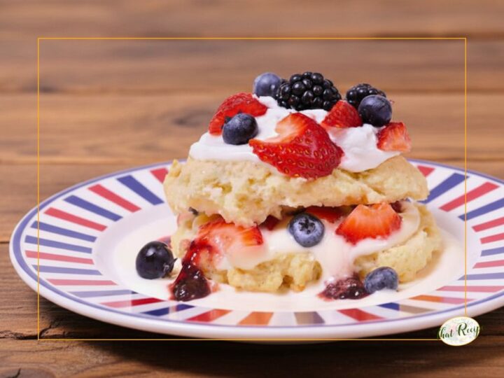 mixed berry shortcake on a plate