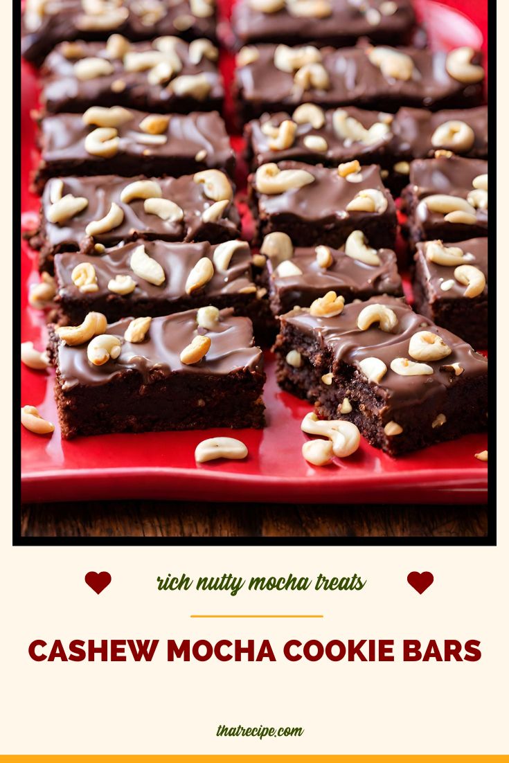 chocolate cookie bars topped with mocha icing and cashews