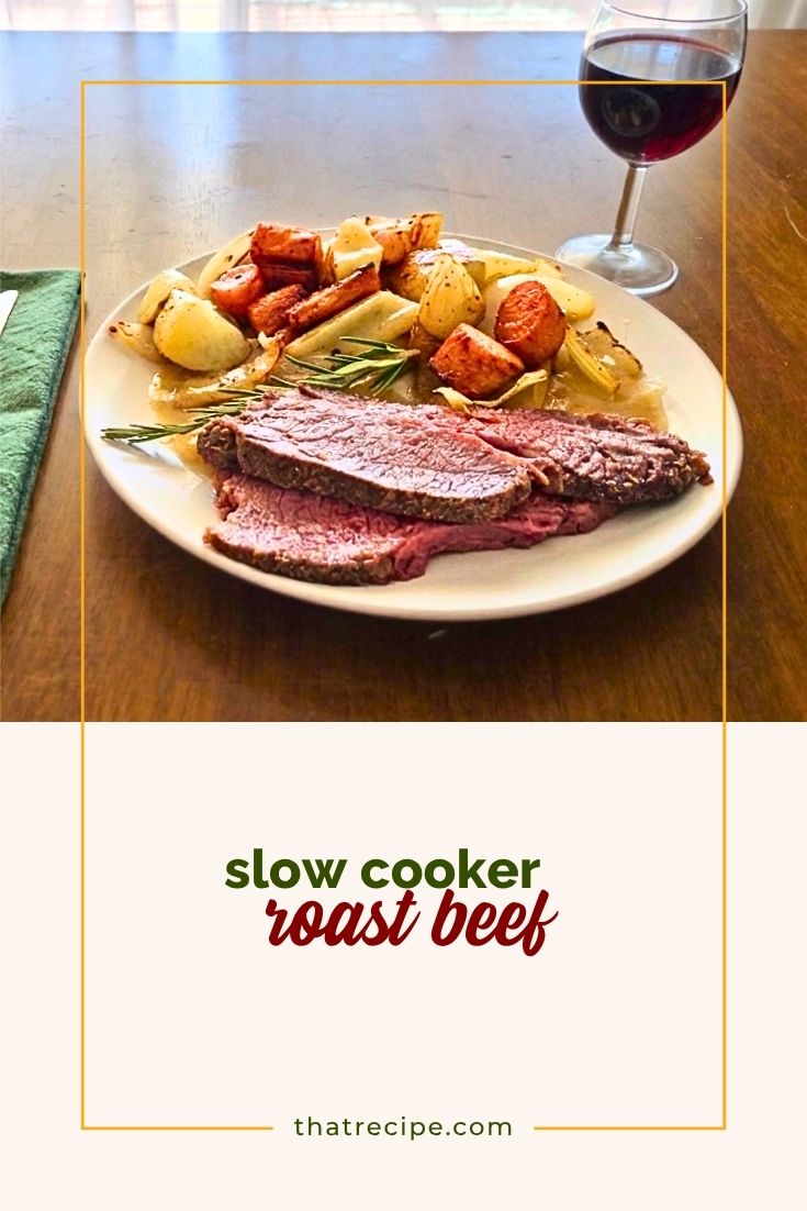 roast beef slices and roasted vegetables