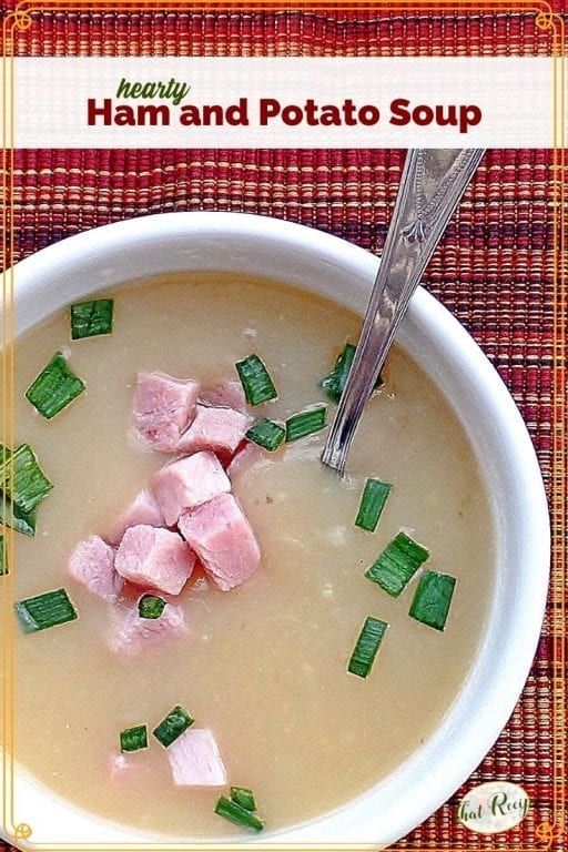 top down view of ham and potato soup