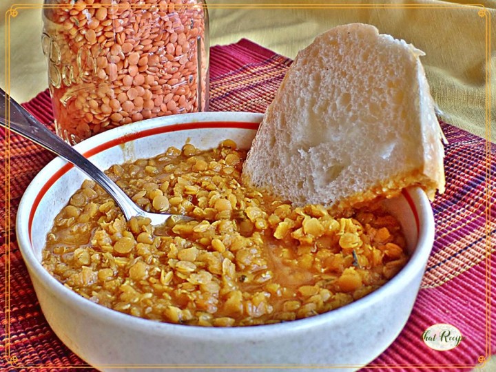 tomato and lentil soup in a bowl