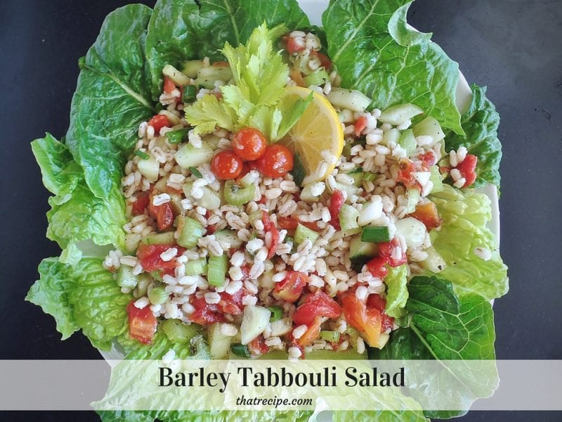 Barley Tabbouli (Tabbouleh) - middle eastern salad made with barley, tomatoes and cucumbers with a lemon mint vinaigrette.