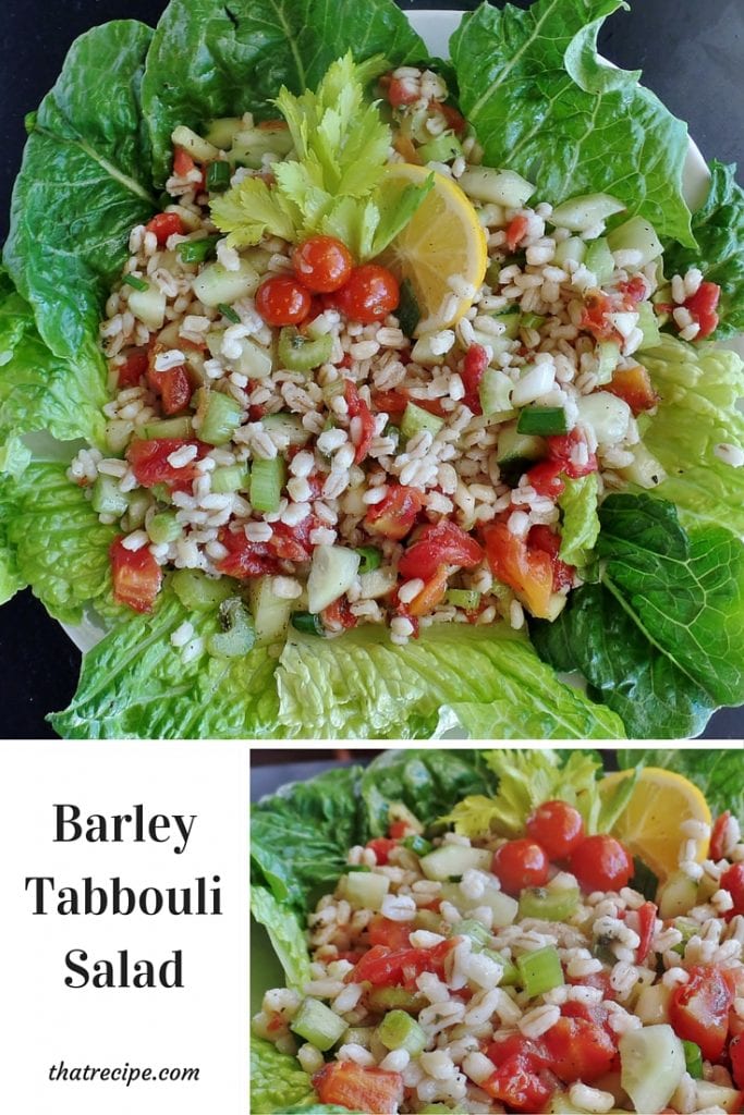 Barley Tabboulli (Tabbouleh) - middle eastern salad made with barley, tomatoes and cucumbers with a lemon mint vinaigrette.