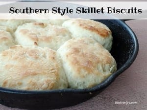 Southern Style Skillet Biscuits - buttermilk biscuits baked in a cast iron skillet and topped with bacon grease.