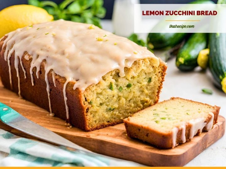glazed lemon zucchini bread on a cutting board