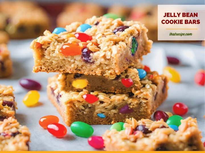 stack of oatmeal coconut cookie bars with jelly beans