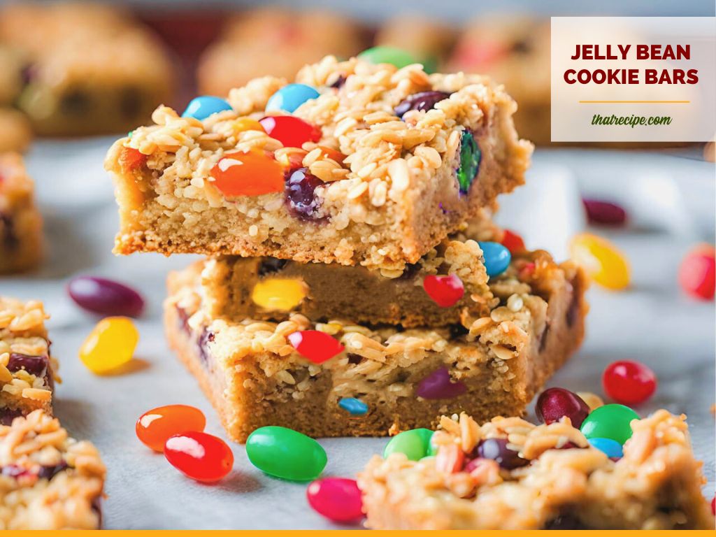 stack of oatmeal coconut cookie bars with jelly beans