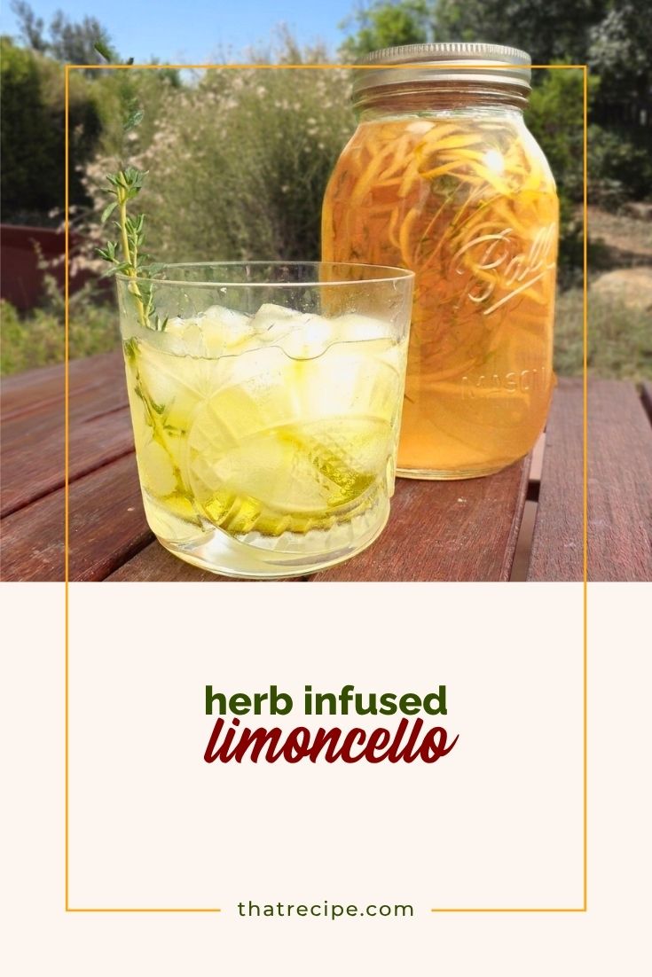 limoncello over ice with mason jar full of homemade limoncello