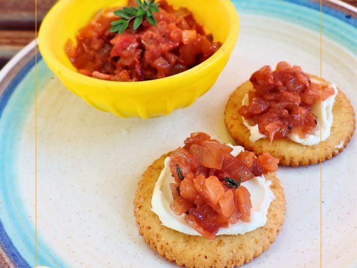 caramelized onion spread on crackers