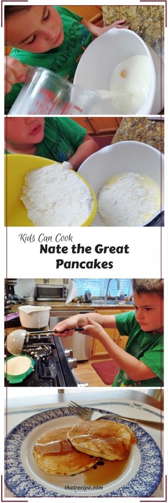 Nate the Great's Pancake Recipe - simple pancake recipe kids can make themselves based on Nate the Great by Marjorie Sharmat.