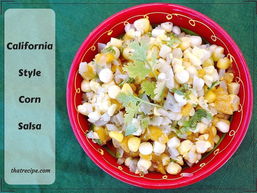 California Style Corn Salsa - Just a few simple ingredients mixed together, then chill and serve as a salsa or side dish. Corn, artichoke hearts, red peppers