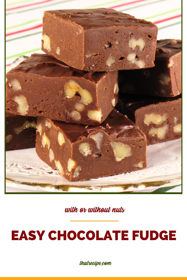 chocolate fudge with nuts and text overlay "easy chocolate fudge"