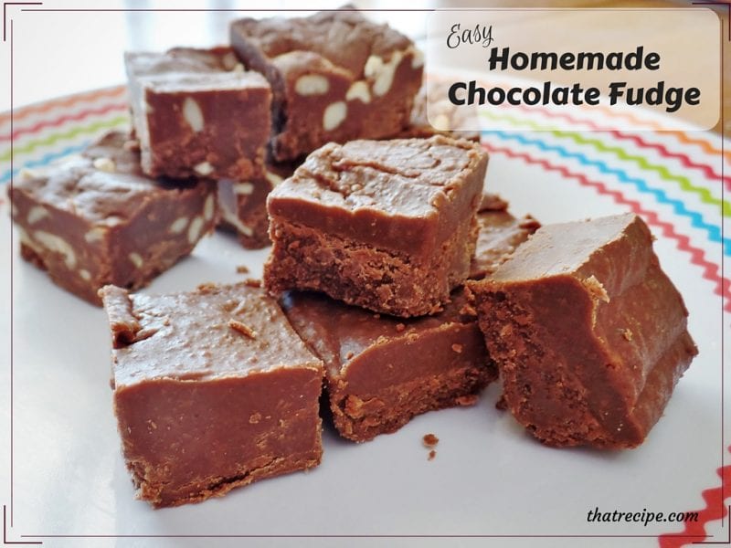 Homemade Chocolate Fudge with and without nuts on a plate