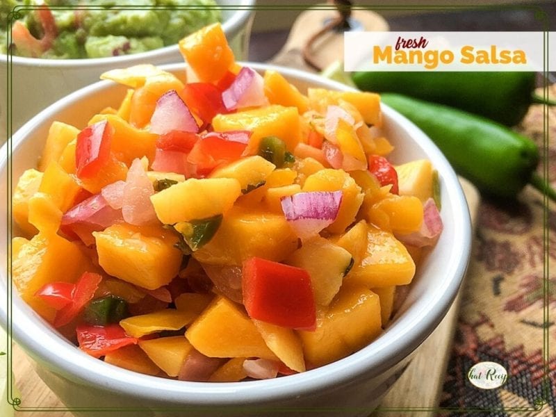 close up of mango salsa in a bowl