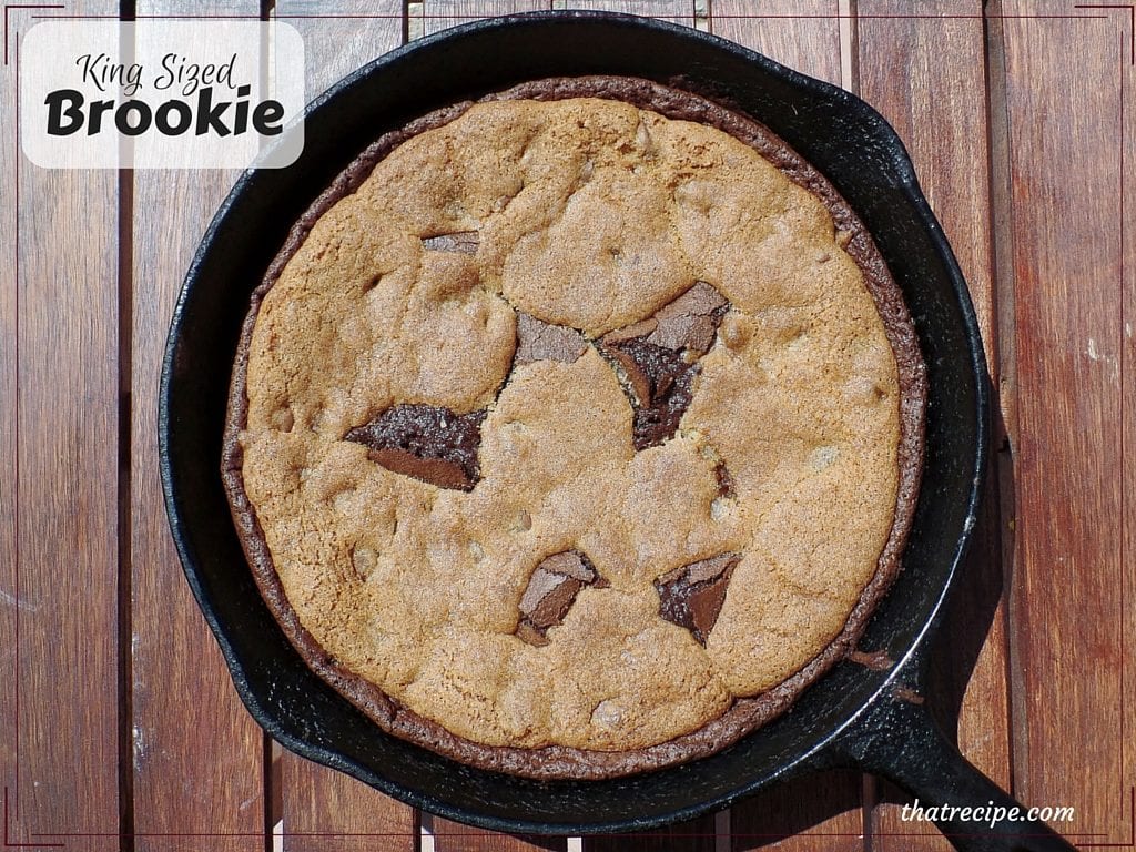 King Size Brookie - half brownie, half cookie, baked in a cast iron skillet. Doubly delicious chocolate dessert.