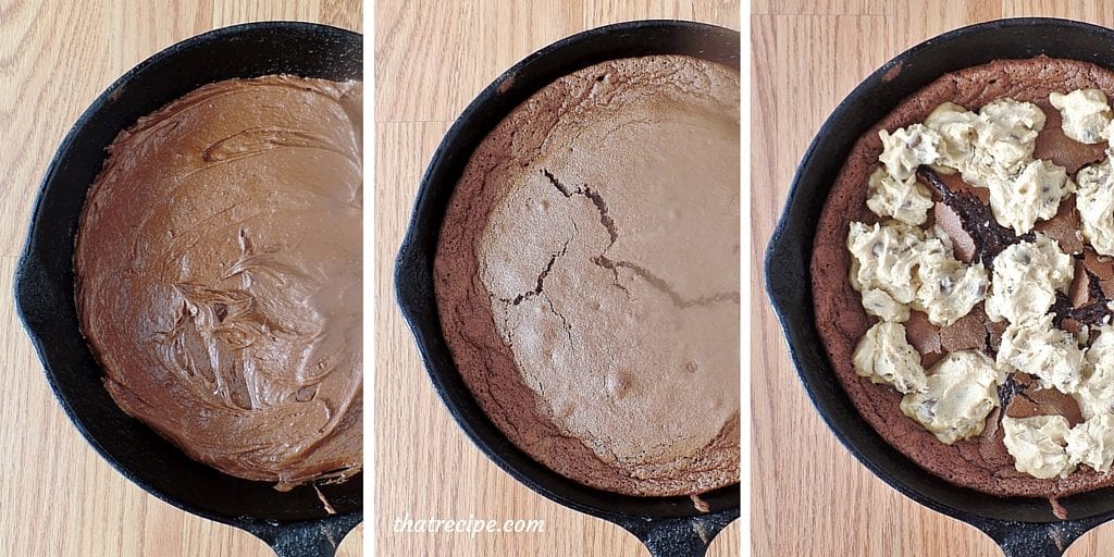 King Size Brookie - half brownie, half chocolate chip cookie, baked in a cast iron skillet. Doubly delicious chocolate dessert.