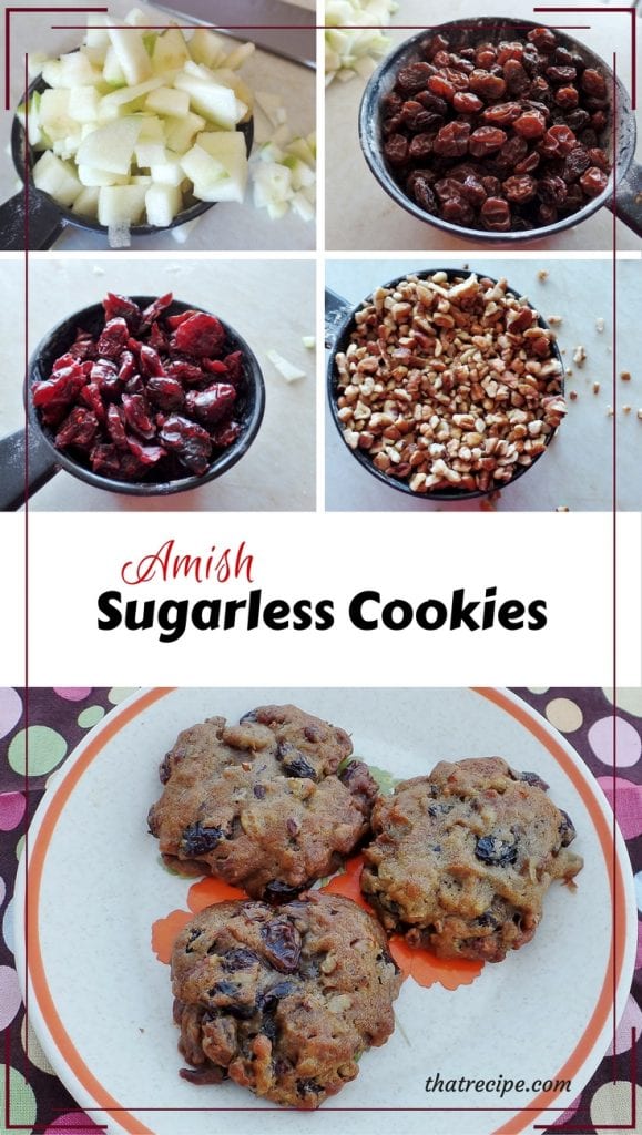 Amish Sugarless Cookies: cookies loaded with fruit and nuts instead of sugar. From Beverly Lewis Amish Heritage Cookbook. gluten free cookies