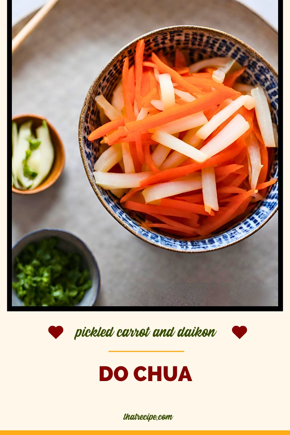 matchstick carrots and radish in a bowl with text overlay Do Chua