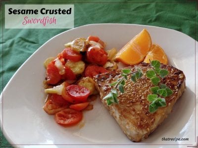 Sesame Crusted Swordfish - simple and delicious preparation for swordfish or other fish such as salmon or tuna. healthy eating, healthy fats, seafood