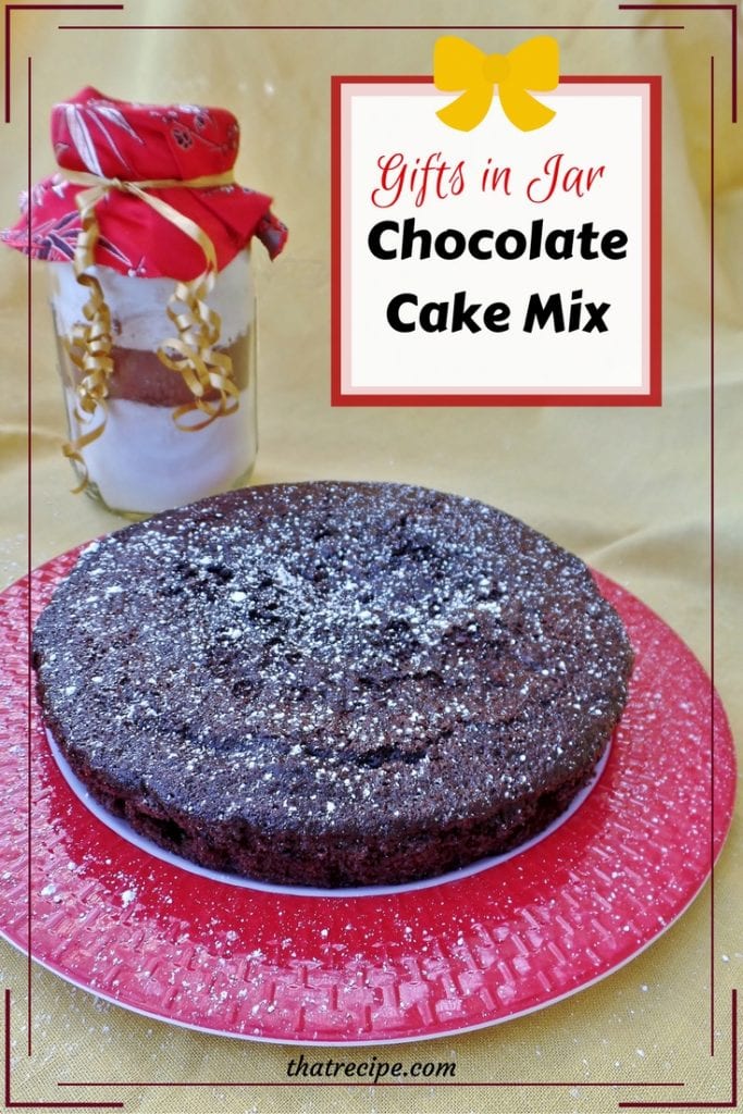 Deliciously Dark Chocolate Cake Mix in a Jar: dry chocolate cake mix packed in a quart mason jar perfect for gift giving. Printable recipe included.