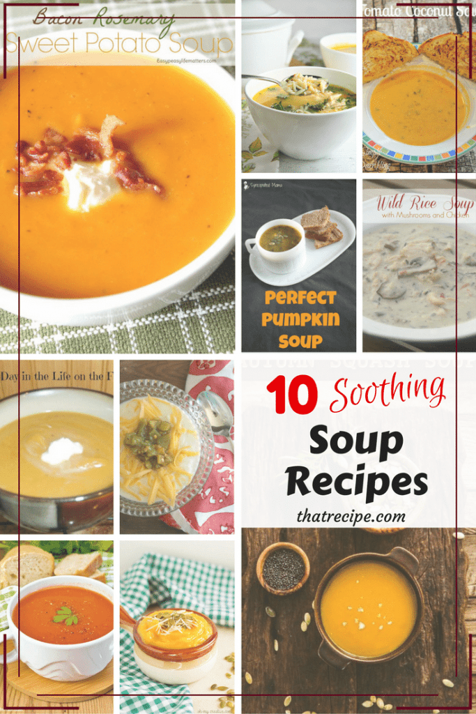 10 Soothing Soup Recipes - soups to make when it is cold outside or you have a cold.