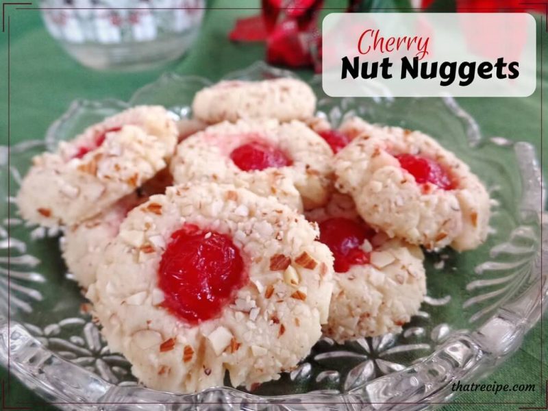 cherry nut cookies with text overlay "Cherry Nut Nuggets"