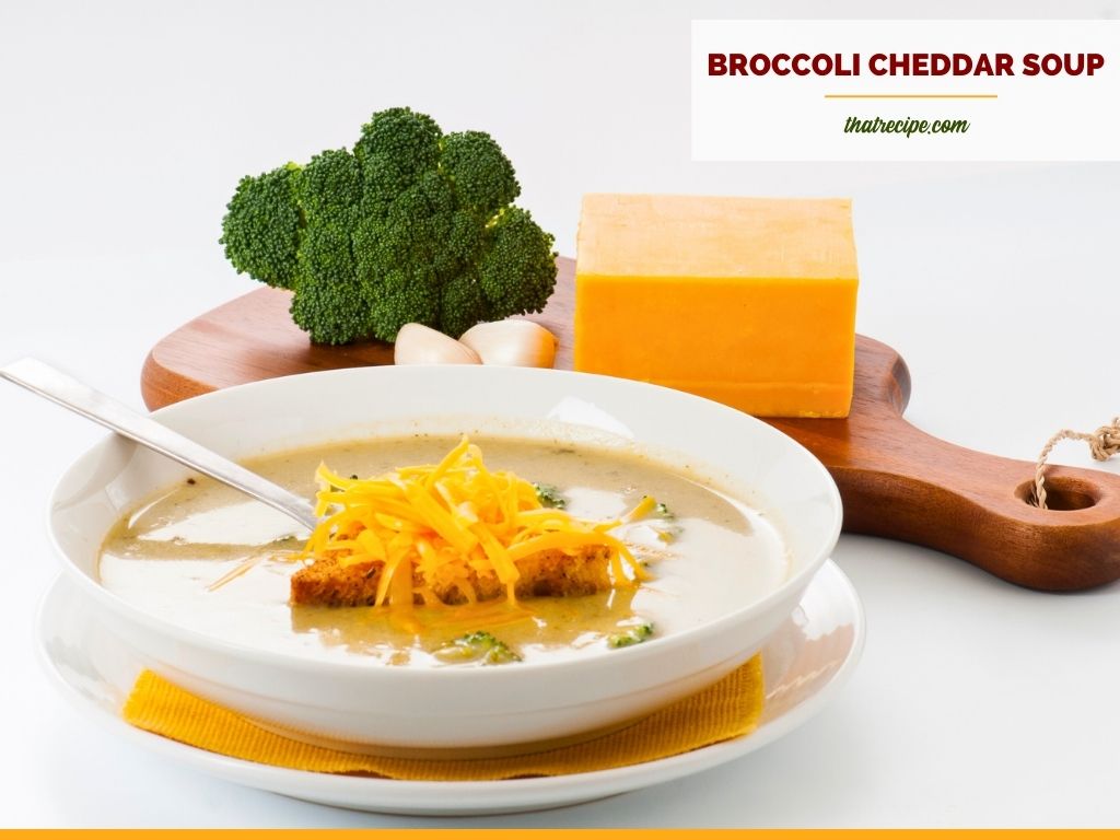 cheddar broccoli soup in a bowl