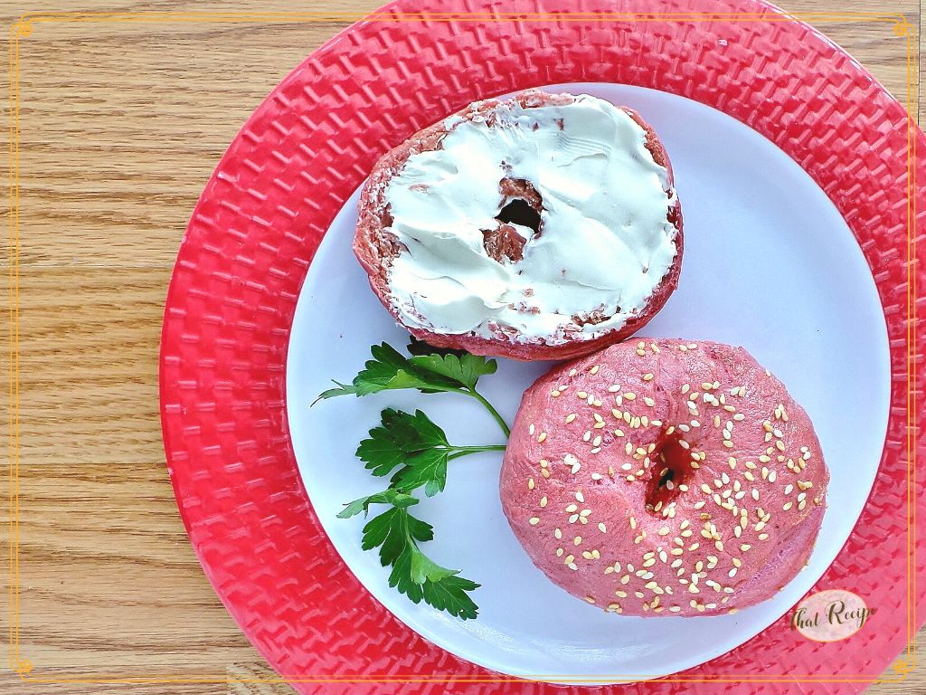 bagel with strawberry cream cheese