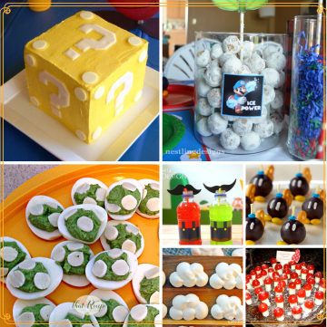 collage of Super Mario themed food ideas for a party
