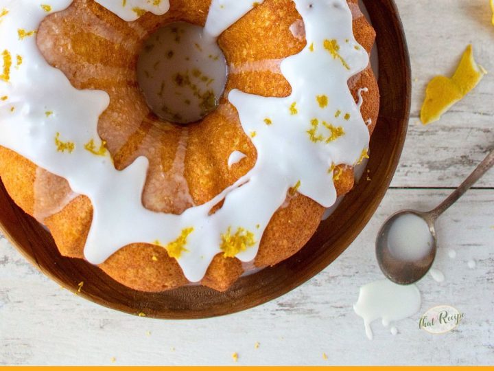 top down view of glazed lemon bundt cake