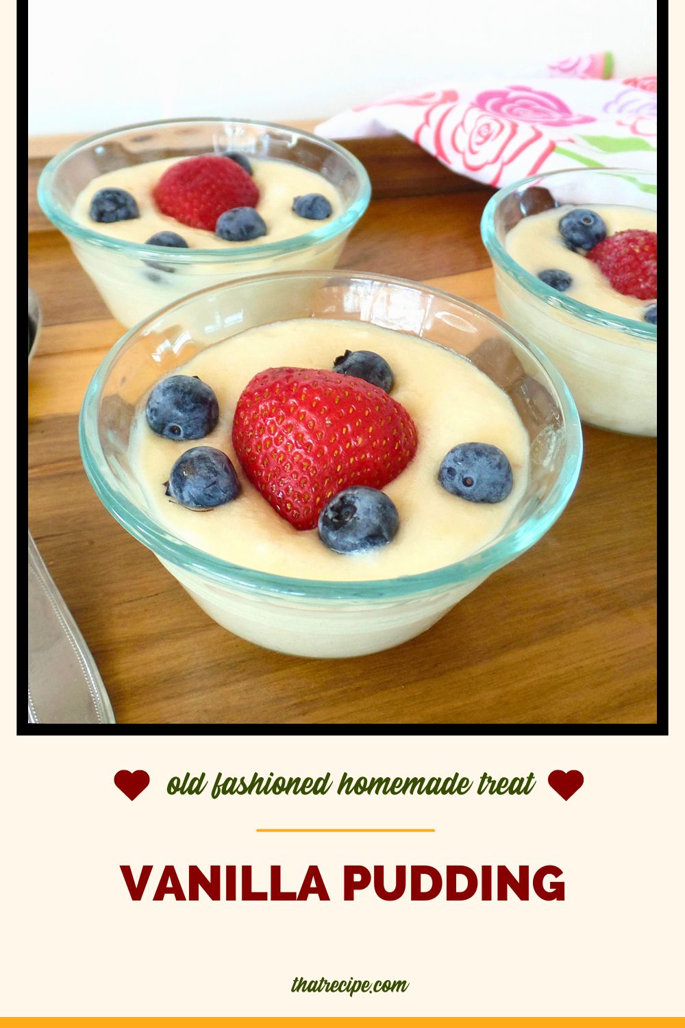 vanilla pudding with fruit in individual 