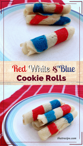 Patriotic Striped Cookie Rolls: also called tuiles, cigarettes russe, French cigare, Piroulines, Pirouettes. red white and blue desserts.
