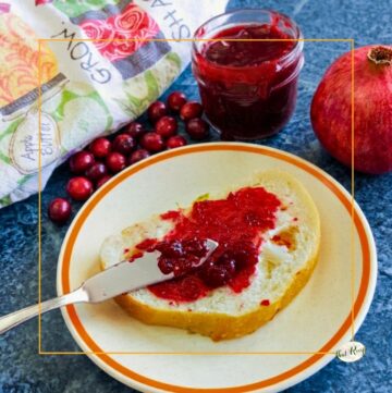 pomegranate cranberry jam on a slice of bread
