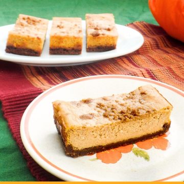 Pumpkin Cheesecake Bars with text overlay