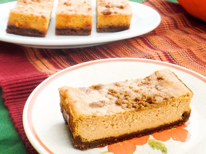 Pumpkin Cheesecake Bars with text overlay