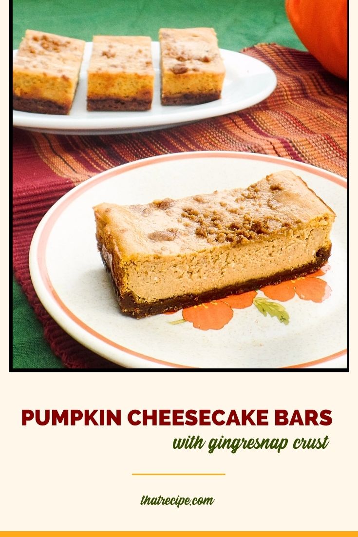 Pumpkin Cheesecake Bars with text overlay