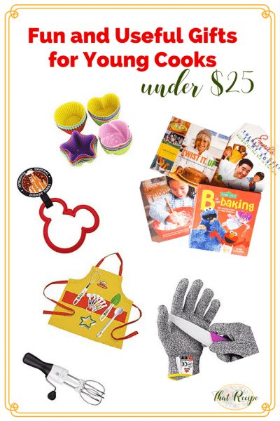 Do you know toddlers, preschoolers or elementary age children that love to cook. Here are some practical and fun gifts for young cooks under $25. #kidsgifts #kidscooking