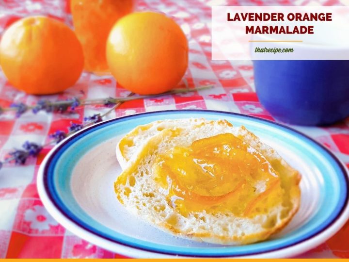 lavender orange marmalade on an English muffin
