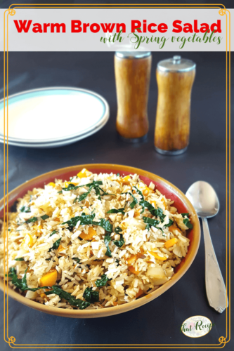 warm rice salad in a bowl on a table