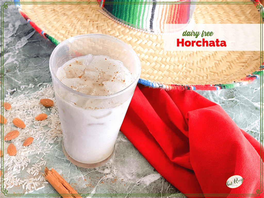 glass of dairy free Horchata with rice, almonds and cinnamon