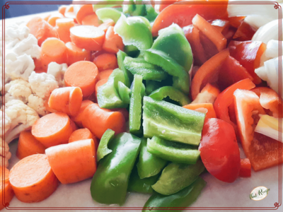 vegetables on cutting board for giardiniera