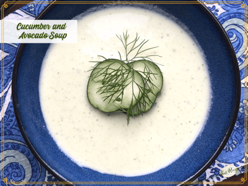 blue bowl with cucumber soup