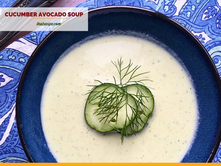 blue bowl with cucumber soup