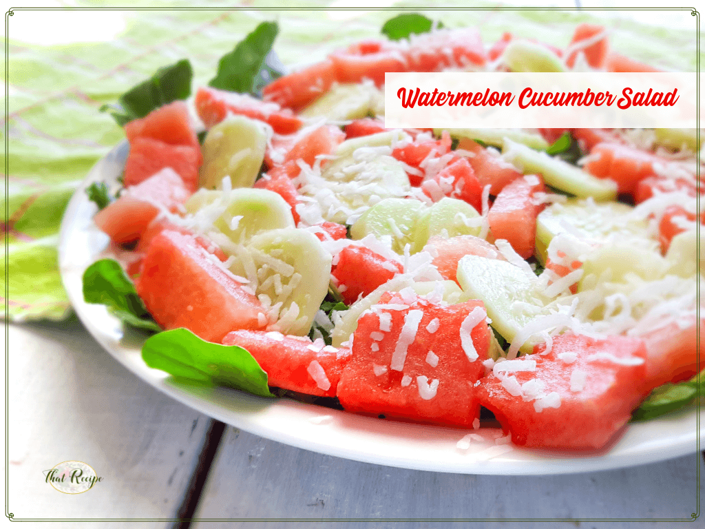 tropical watermelon cucumber salad on a plate