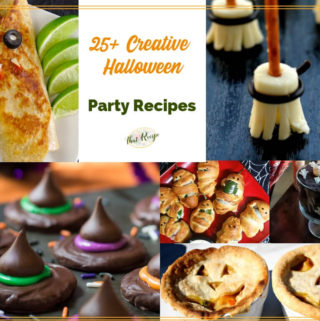 collage of Halloween recipes with text overlay "25+ Creative Halloween Party Recipes"