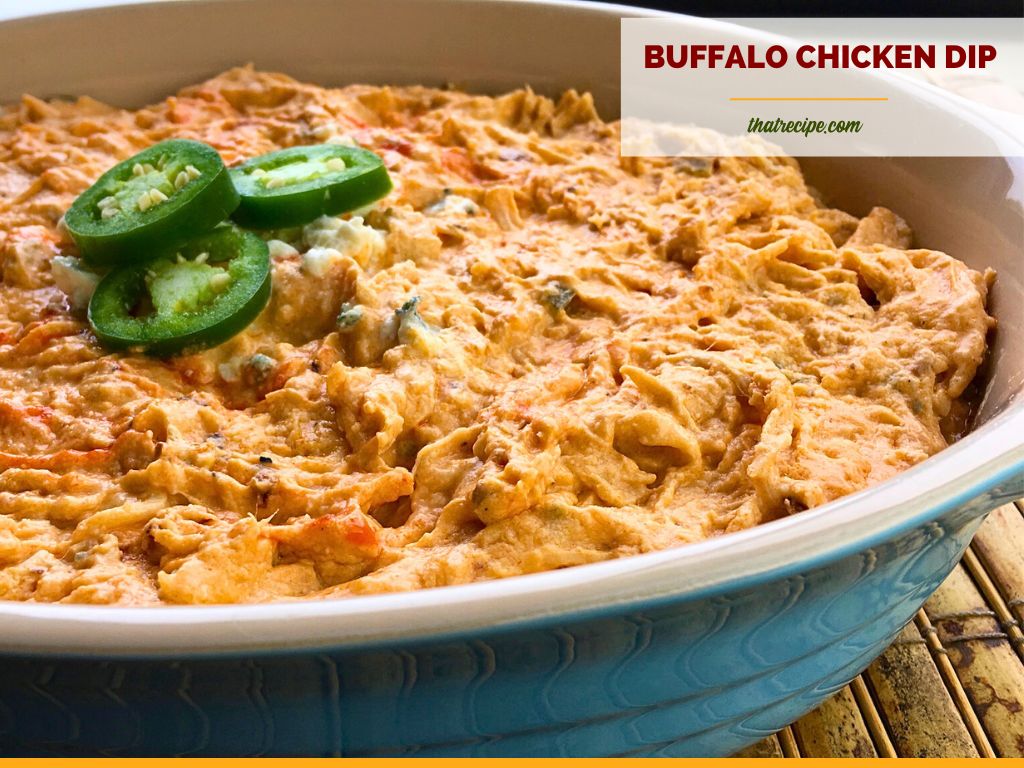 creamy buffalo chicken dip in a bowl