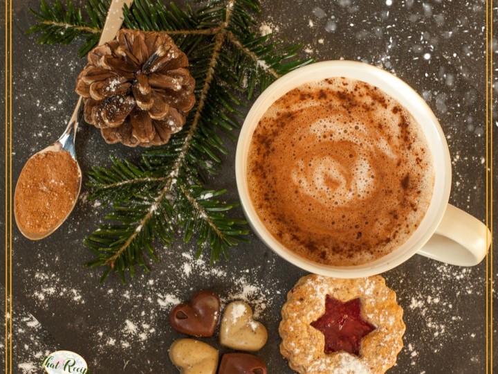 top down view of mug of hot cocoa